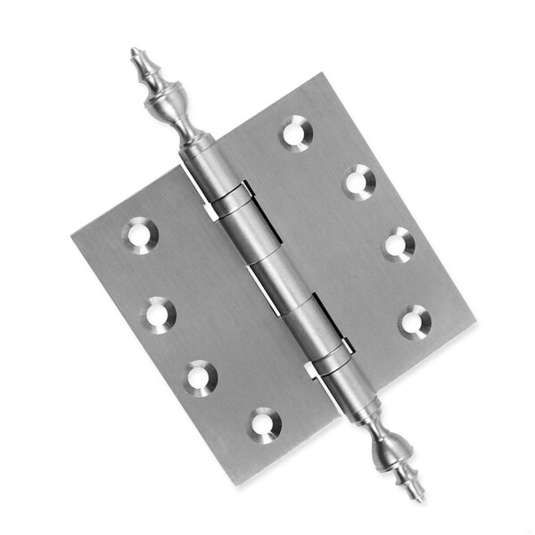 Embassy 4-1/2 x 4-1/2 Solid Brass Ball Bearing Hinge, Satin Nickel Finish Urn Tips 4545BBUS15U-1 - main